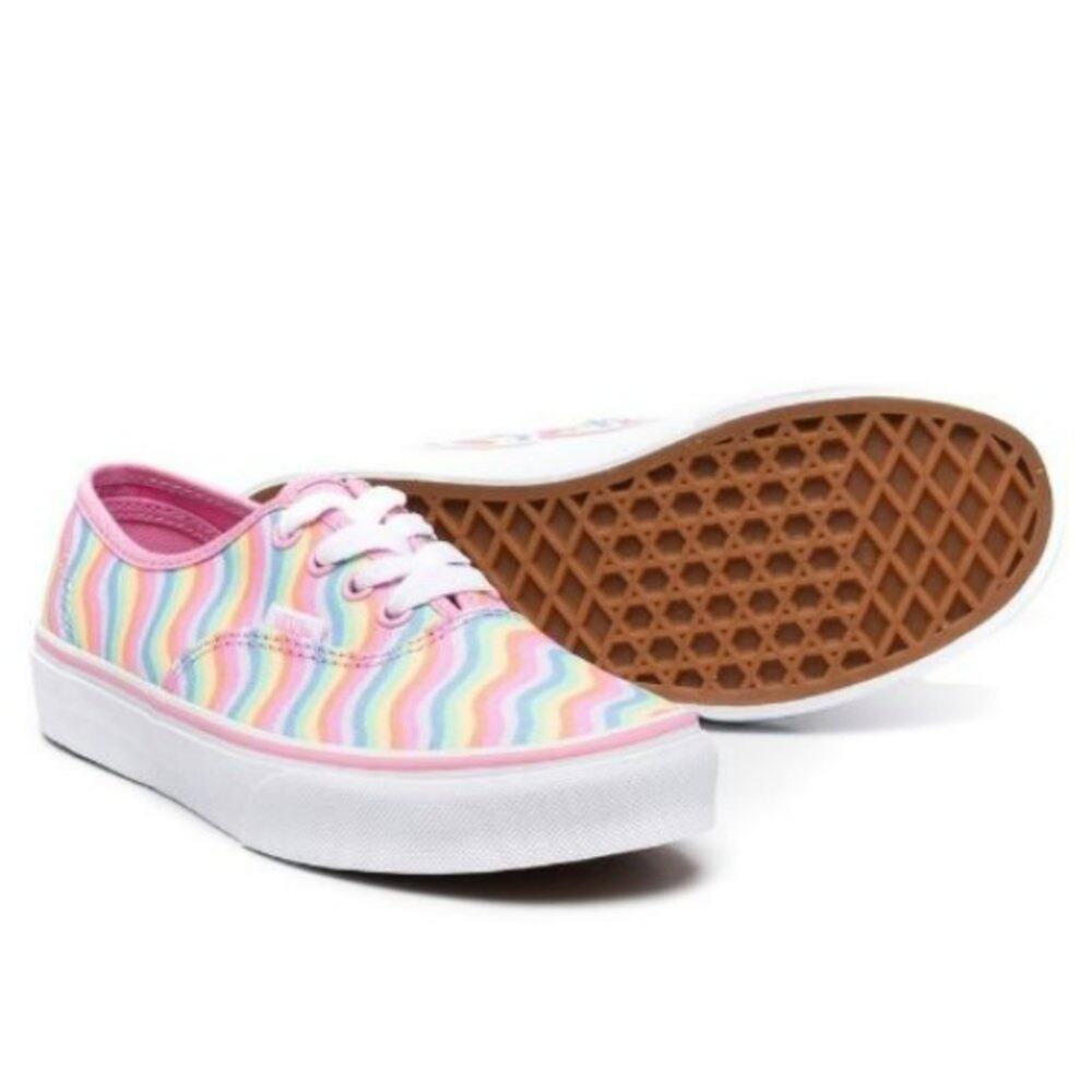 Vans Youth Authentic Wavy Rainbow Begonia Pink/True White Size 2.0 UY NEW